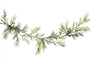cozy watercolor style cedar garland with lush green foliage, perfect for seasonal decor and adding natural touch to any space