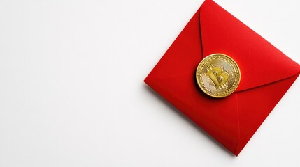 Red Envelope with Bitcoin on White Background
