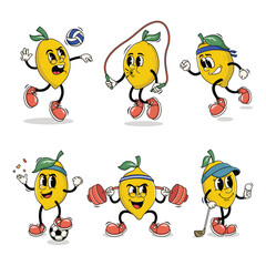 Set of Traditional Lemon Cartoon Illustration with Varied Poses and Expressions
