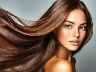 A woman with long brown hair is posing for a picture