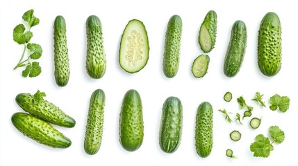 Fresh Cucumbers in Various Cuts and Arrangements