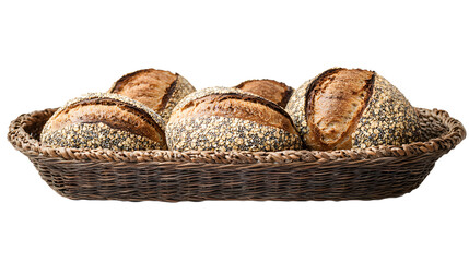 bread in a basket with transparent background, PNG File