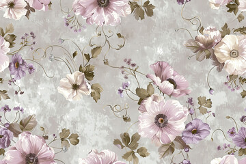 Vintage-Inspired Cosmos and Ivy Floral Pattern