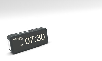 Digital alarm clok on black backround 3d rendering