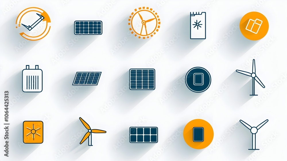 Aufkleber collection of icons depicting clean energy concepts such as solar panels wind turbines and battery s