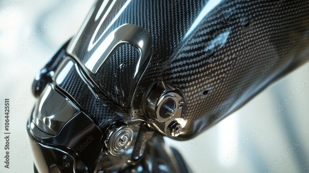 Aufkleber The detailed design of a modern prosthetic leg highlights the advanced materials and craftsmanship, emphasizing its function and innovation. Generative AI