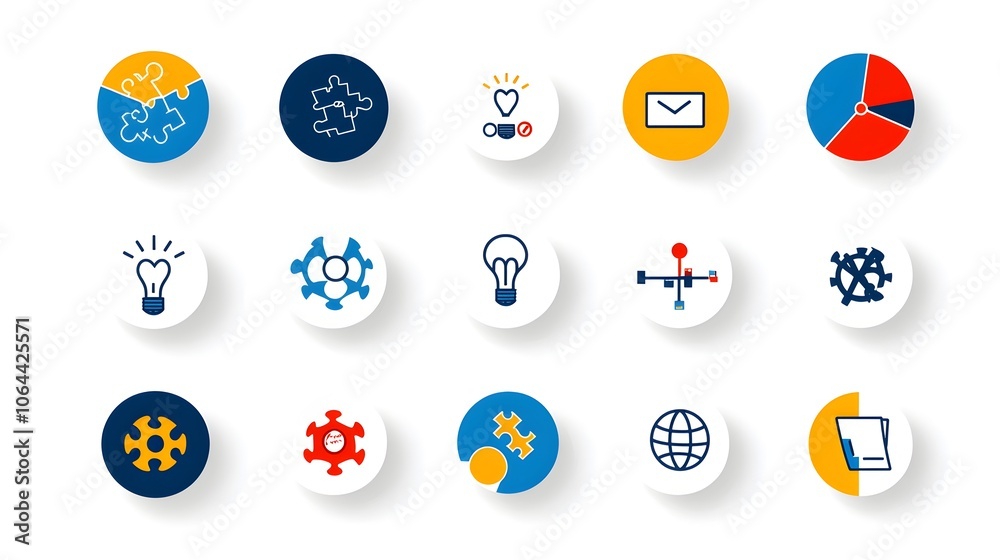 Leinwandbilder infographic icons illustrating innovative problem solving with symbols of puzzles ideas and on a whi