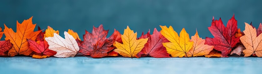 Fototapeta premium Maple leaves in vibrant fall colors softly falling to the ground, fall leaves, autumn maple leaves