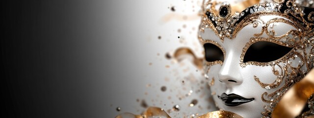 Naklejka premium Masquerade elegance: carnival Venetian mask blending tradition, mystery, reflecting intricate craftsmanship, timeless allure of hidden identities during vibrant festivities.