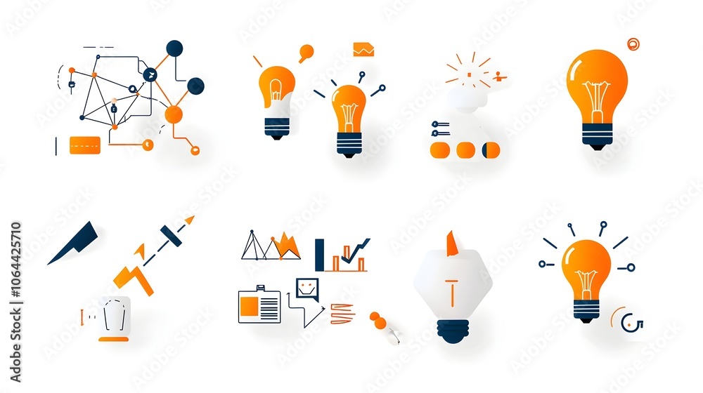 Poster a set of icons symbolizing breakthrough ideas collaborative strategies and creative solutions on a c