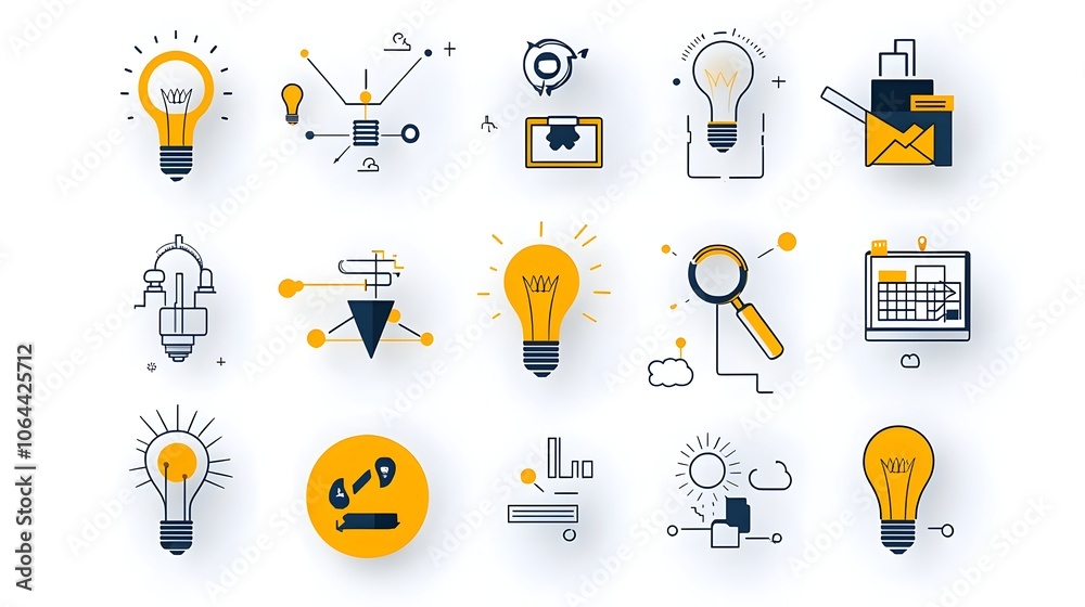 Poster showcasing forward thinking solutions and creative tools for collaborative teamwork and innovative ideas on a clean white background  Conceptual design representing technology progress