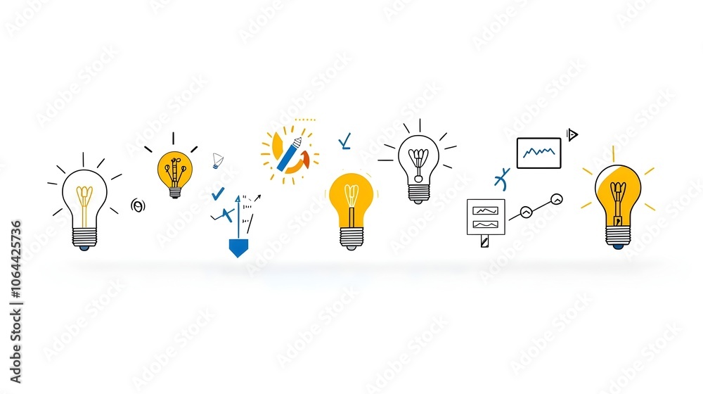 Poster breakthrough ideas represented by creative symbols like strategic concepts on white background illus