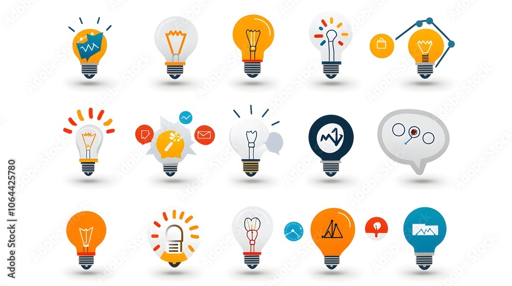 Poster a collection of simple and modern icons depicting the concept of innovation including a light bulb a