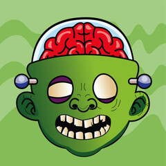 Head Zombie Vector With Background Green