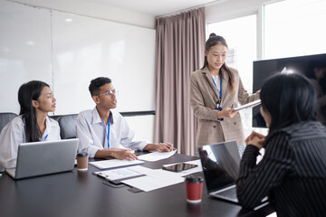 Diversity Woman leadership asian business people training Teamwork meeting asian employees working together colleagues