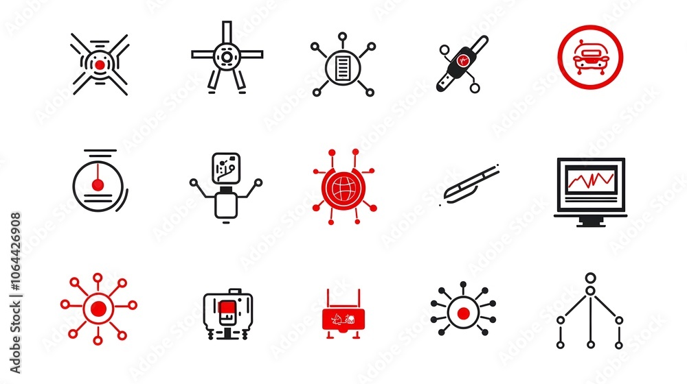 Leinwandbilder Assortment of icons including machine learning algorithms neural networks and robotic elements on a clean white background  This depicts the technology and innovation behind intelligence
