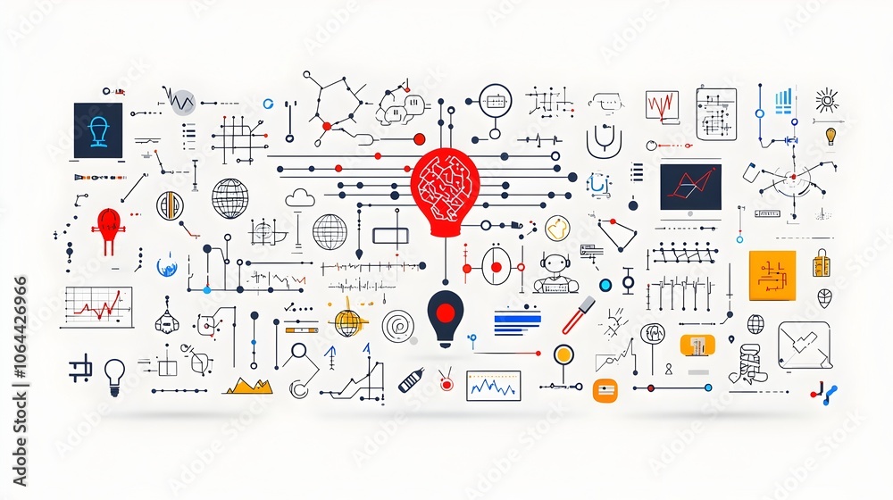 Aufkleber Comprehensive set of technology icons showcasing neural networks algorithms and smart robots against a clean white background