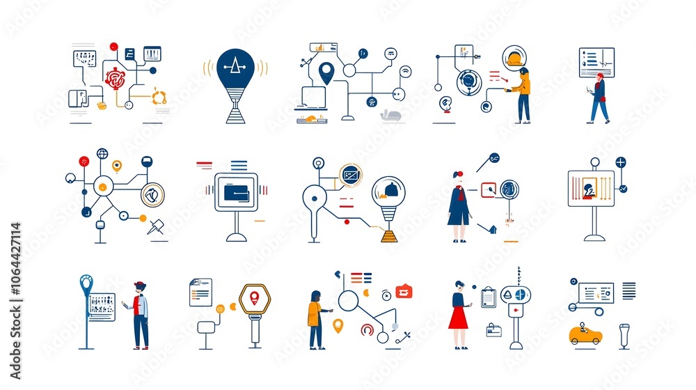 Aufkleber Sophisticated Technology Icons Representing Digital Transformation and Cognitive Intelligence  Collection of symbols and graphic elements illustrating machine learning neural networks