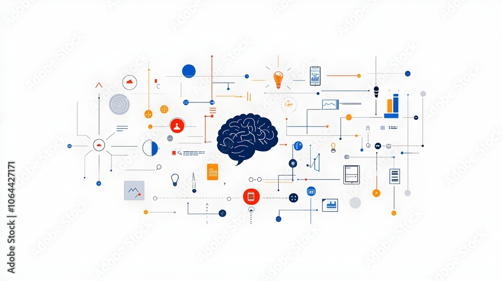 Aufkleber icons illustrating various intelligence concepts such as data analysis digital brain and automation on a clean white background  Infographic symbols representing modern technology algorithm