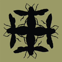 wasp motif tile or ceramic design with a grayish green color