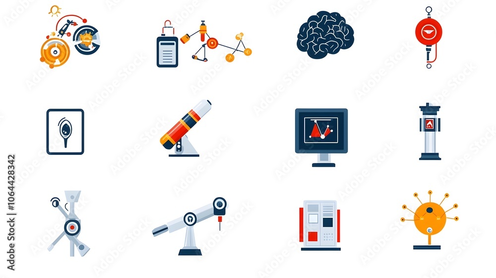 Poster Intelligence Icons Depicting Data Analysis Digital Brain and Automation Concepts on a White Background  Futuristic Representing Technology Machine Learning and Information Processing