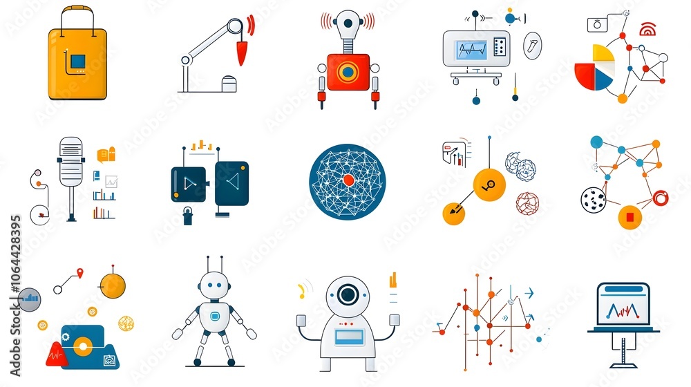 Aufkleber Collection of icons including machine learning algorithms neural networks