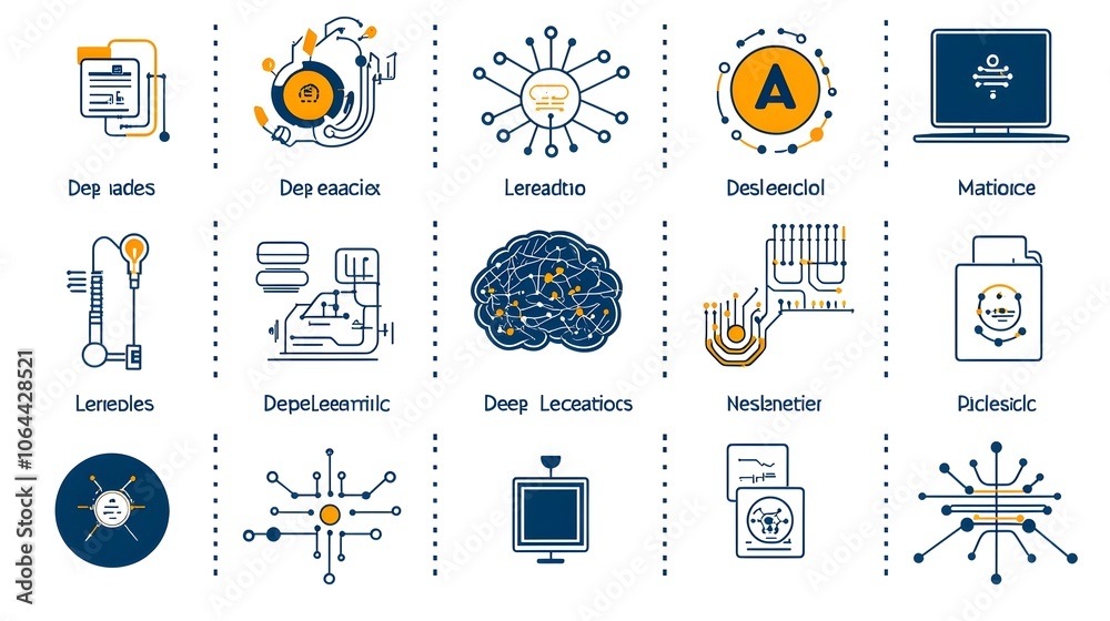 Aufkleber Minimalist Icons Collection with Symbols of Machine Learning Deep Learning and Neural Networks on Clean White Background  Infographic Diagram Technical Technology Concept