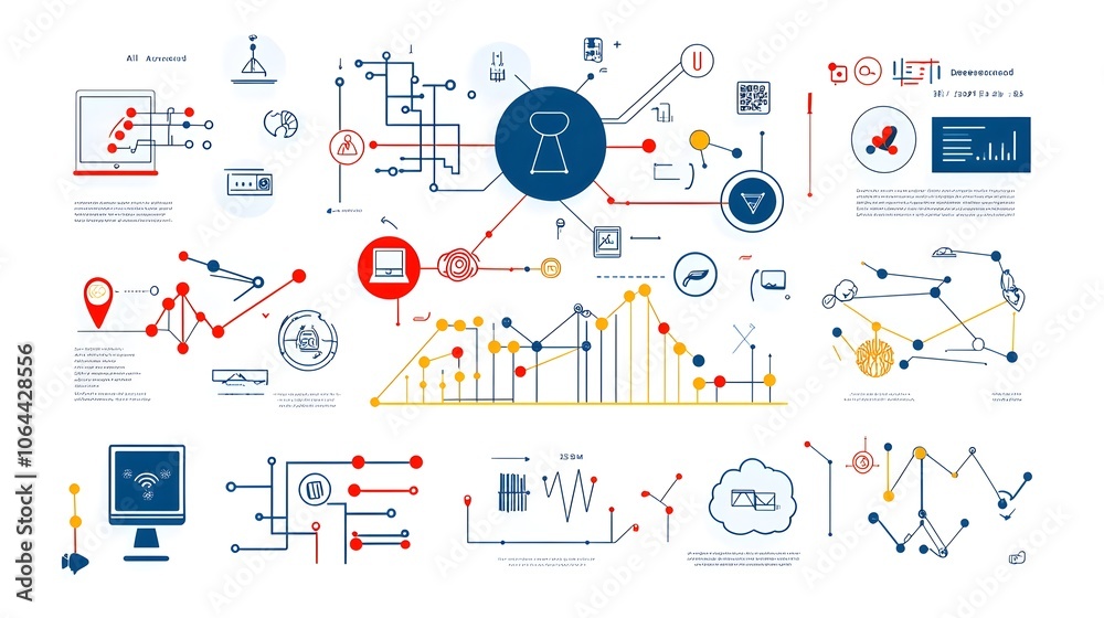 Leinwandbilder Minimalist and Machine Learning Symbols and Icons Collection  Abstract Geometric Shapes Representing Neural Networks Deep Learning Algorithms and Advanced Analytics Technologies
