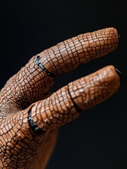 This detailed close-up highlights a prosthetic hand designed with realistic skin-like material and intricate textures for improved aesthetics. Generative AI