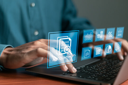 Accounting concept, Business financing and banking. Auditor using laptop to calculate company accounting. finance, tax, analysis, report, business, financial.