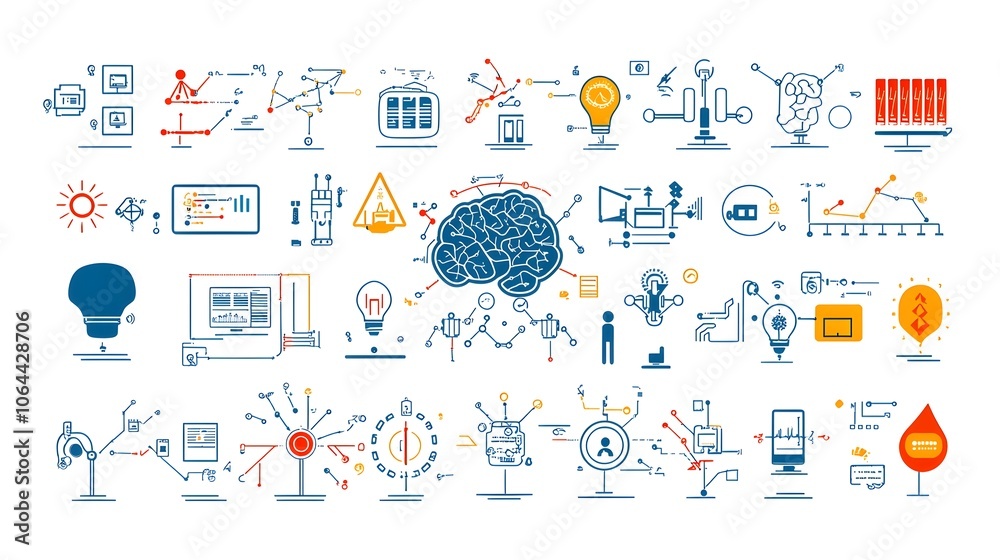 Fototapete Intelligence Icon Set Featuring Automation Deep Learning and Cognitive Computing on a White Background  This Image Represents the Technological Advancements in the Field of and Machine Learning