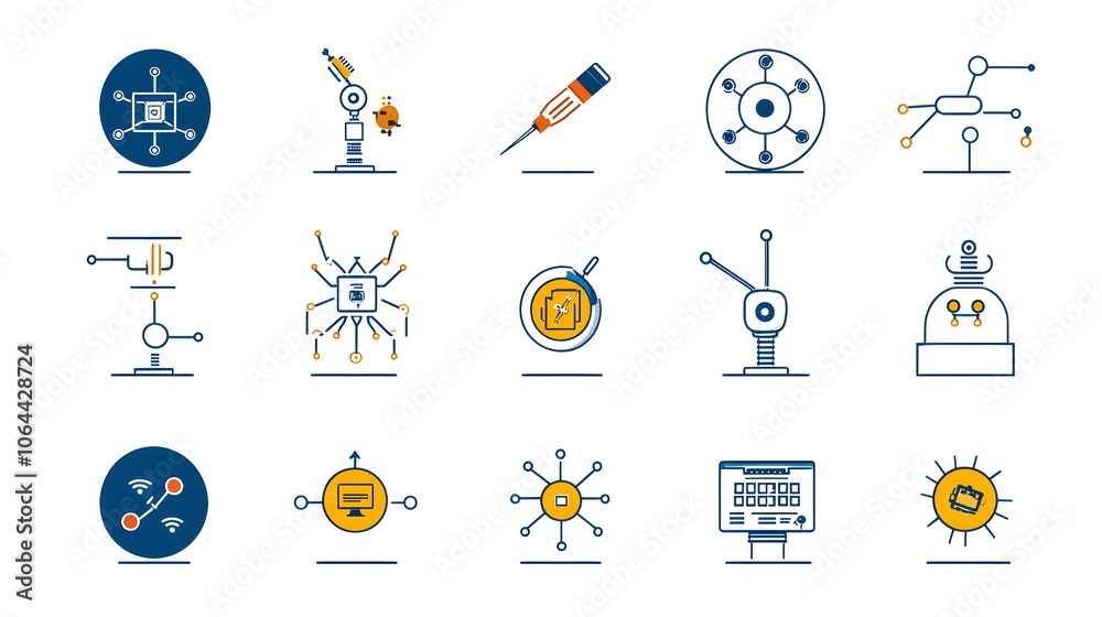 Aufkleber icons collection with symbols of intelligence robotics algorithms and data processing on a clean white background  Representing technology automation machine learning and modern digital innovation