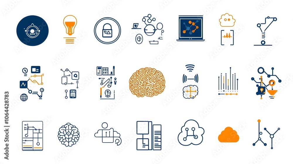 Aufkleber Digital Intelligence Brain with Deep Learning Algorithms and Data Clouds Concept on a White Background