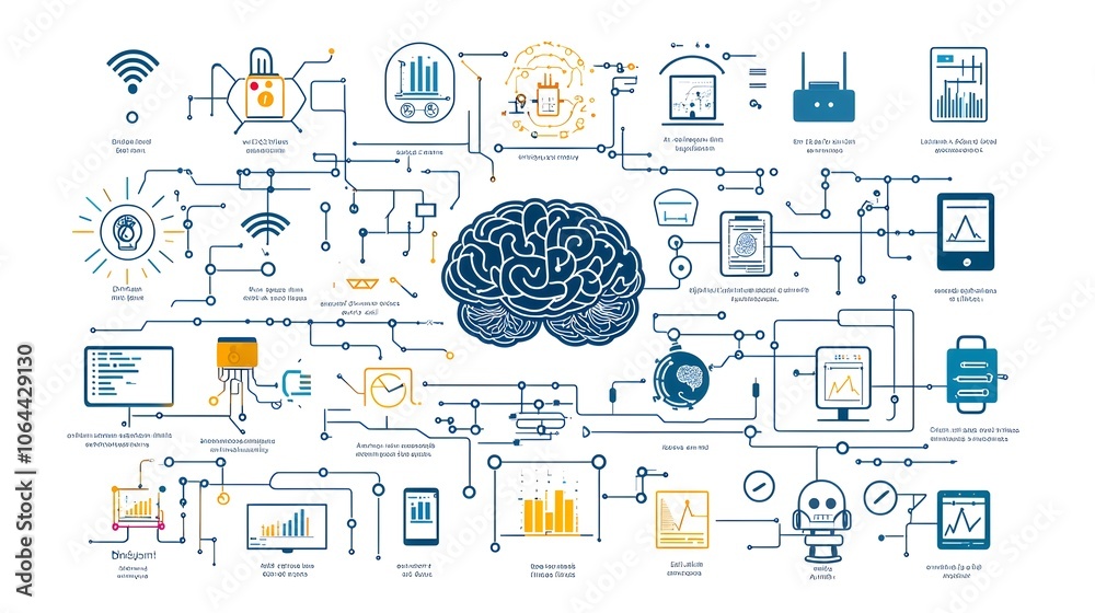 Poster Intelligence with Robotic Brain Symbols Data Network Cognitive Computing Icons and Futuristic Technology Concepts