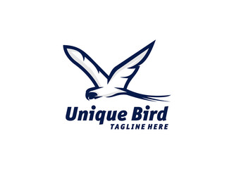 Awesome Flying Blue Bird Animal Outline Logo Design Vector Silhoutte