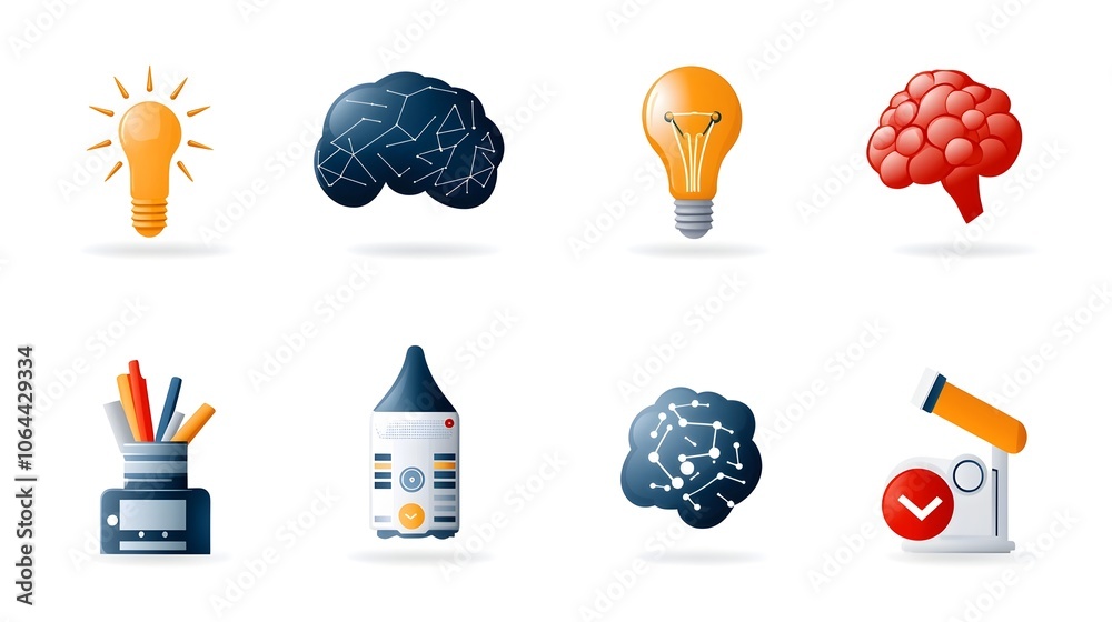Poster intelligence icons with various symbols representing machine learning cognitive computing and automation technologies on a clean white background