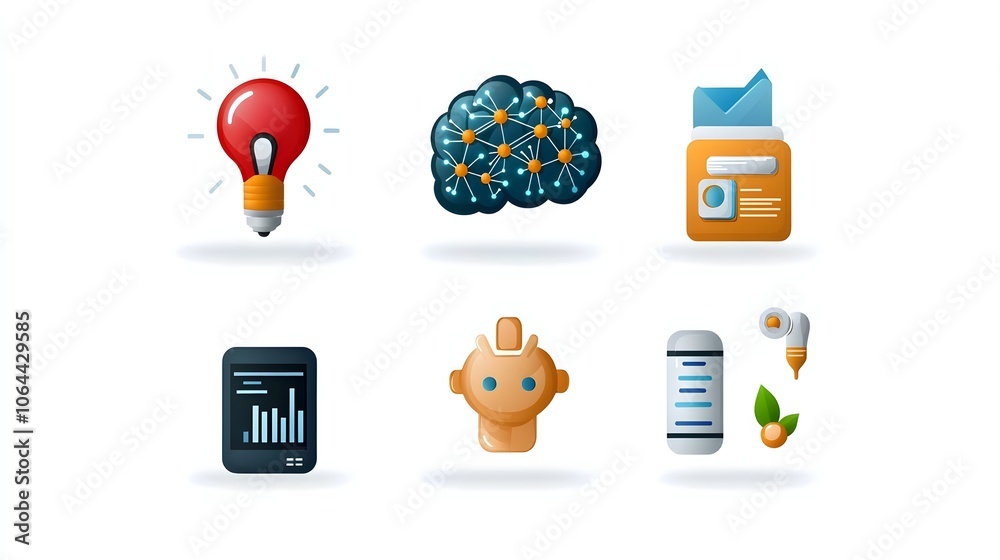Poster Intelligence and Data Analytics Symbols and Concepts on White Background  Icons representing machine learning neural networks smart assistants and other technology innovations