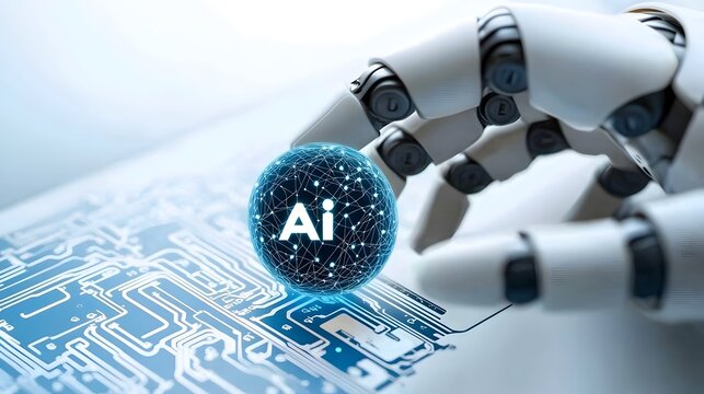 Detailed of technology icons and symbols representing machine learning digital neural networks and intelligent robotic assistants