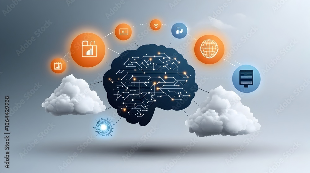 Aufkleber Intelligence Icon Set Featuring Data Clouds Machine Vision and Smart Technology on White Background  Digital Futuristic Graphic Representing Innovation Computing and Advanced Technology Concepts