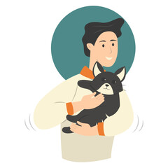 People Holding Cute Cat Illustration. Flat Vector Character Design on White Background.