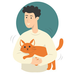 People Holding Cute Cat Illustration. Flat Vector Character Design on White Background.
