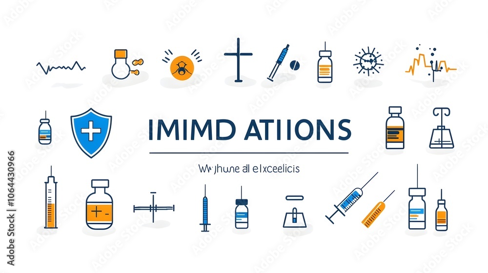 Poster set of icons representing vaccination immunity and healthcare concepts on a clean white background i