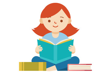 a girl read books on white background vector art illustration