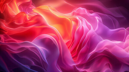 Obraz premium Digital abstract art with vibrant flowing shapes resembling soft fabric in red, pink, and orange