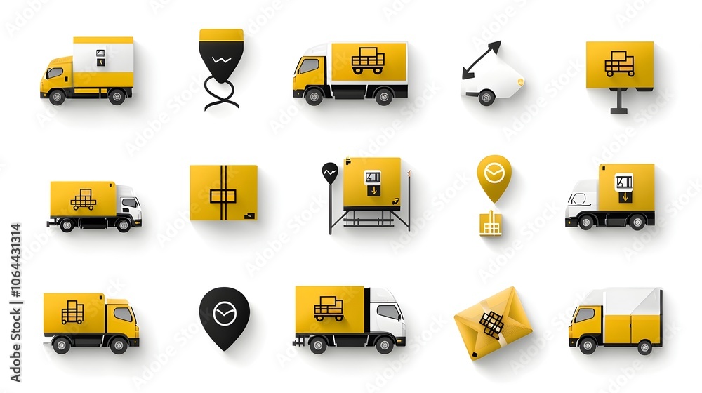 Aufkleber collection of delivery truck icons including express delivery symbols and package tracking graphics 