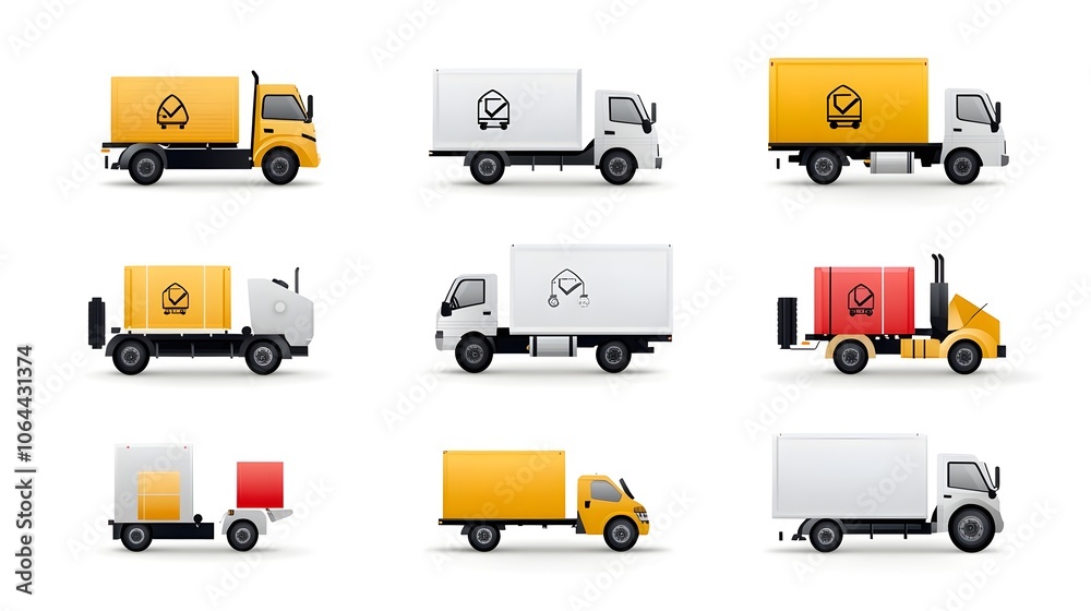 Aufkleber set of delivery truck and package shipping icons featuring express tracking symbols and logistics gr