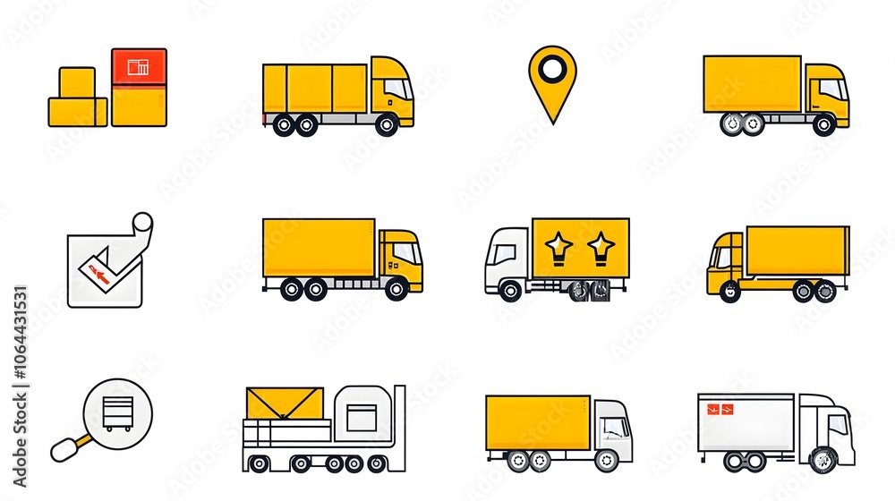 Poster comprehensive set of icons representing various aspects of logistics and transportation including de
