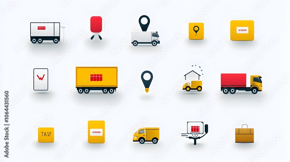 Poster collection of icons for delivery and shipping services featuring trucks parcels and tracking element