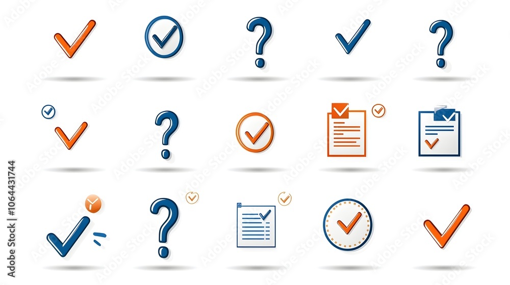 Aufkleber Comprehensive Collection of Survey Icons Featuring Checkmarks Question Marks and Feedback Forms   A Versatile Suitable for Business Analytics and Reporting Purposes
