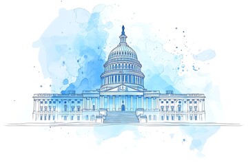 Fototapeta premium Watercolor sketch or illustration of a beautiful view of the US Capitol building in Washington DC in the USA.